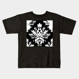 Damask White and Black Bold Medallion Pattern Kids T-Shirt